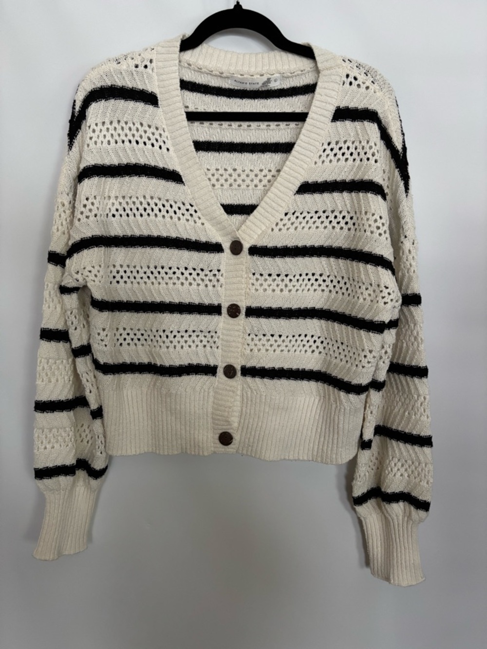 Altar'd State Women’s Cropped Striped  Cardigan Cream/Black Size L NWOT